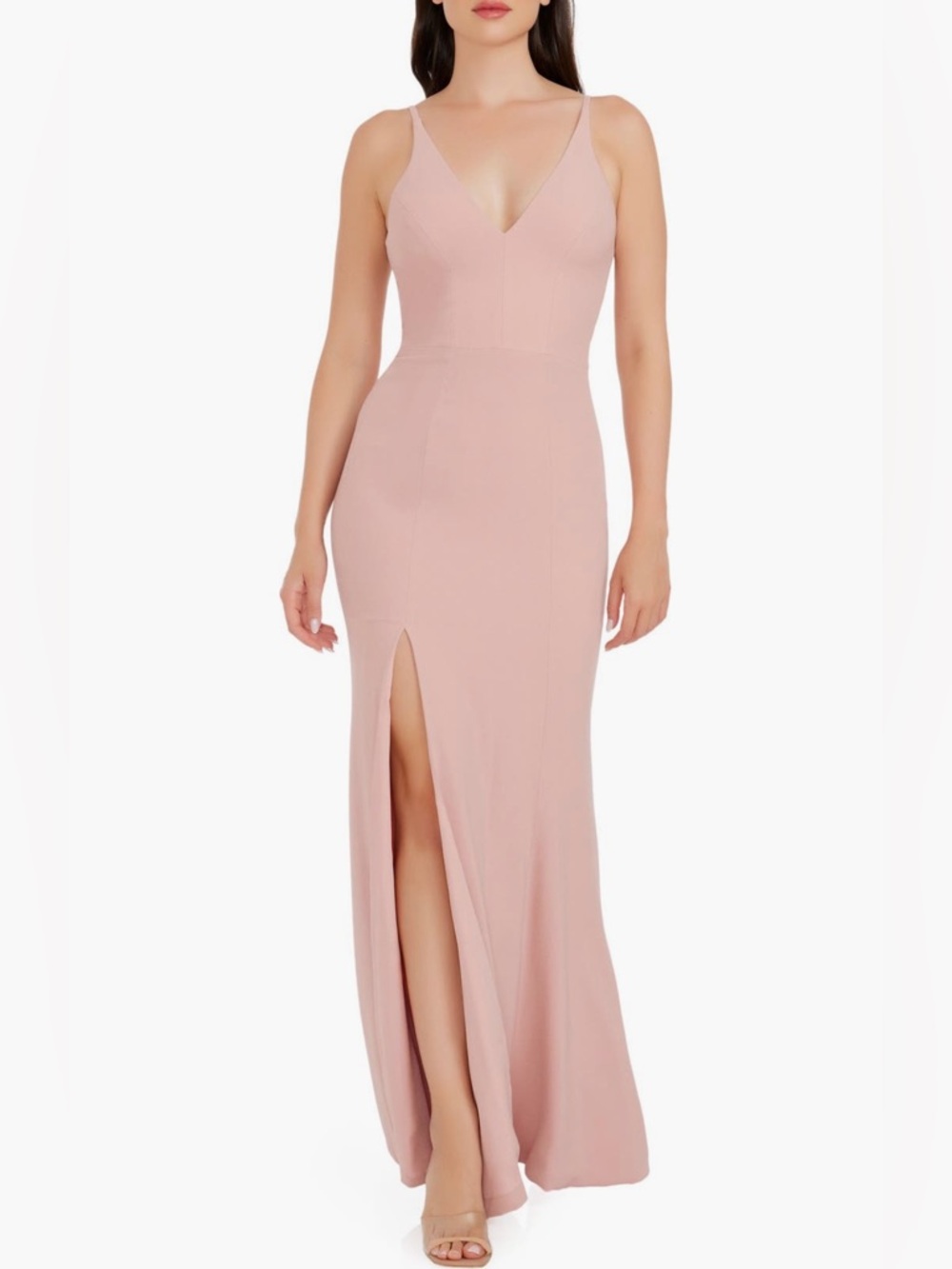 Dress The Population Blush Iris Slit Crepe Gown